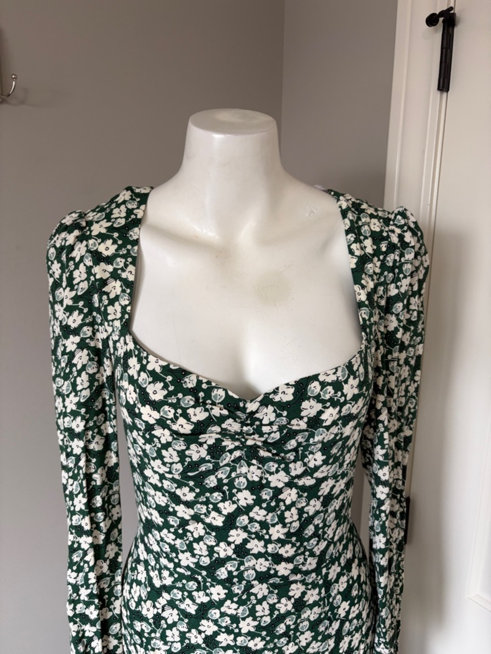 Reformation Belvedere Wallflower Long Sleeve Midi Dress Green White Sz 6 NEW - Picture 7 of 14